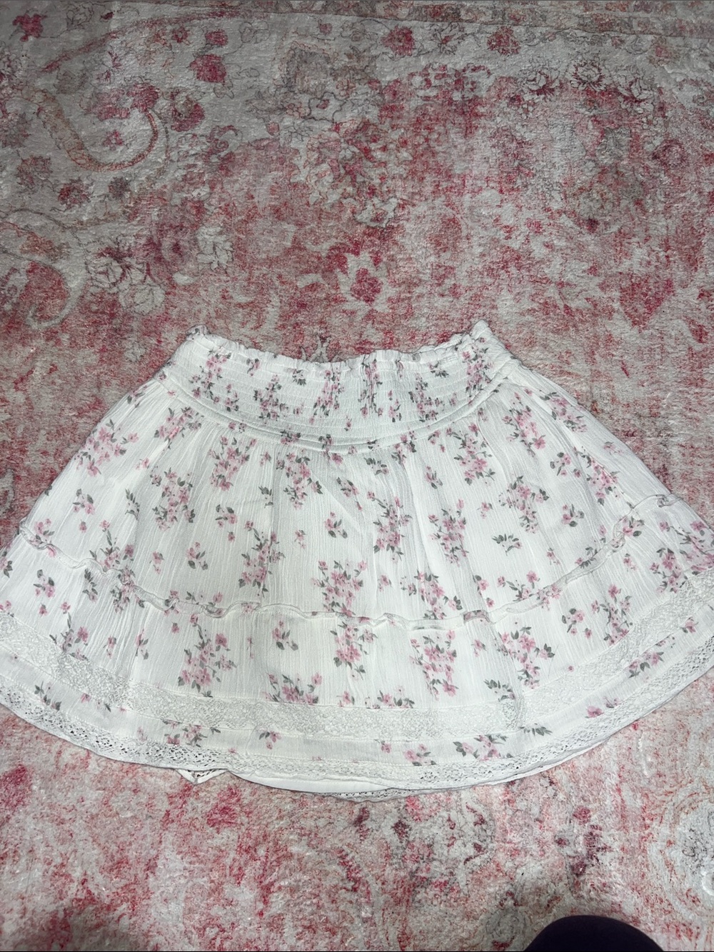Hollister White Mini Skort with Pink Floral Print